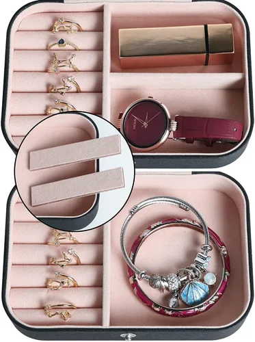 Vista 4 de Joyero de viaje, organizador de joyas pequeño de piel sintética para mujeres y niñas, mini estuche de viaje portátil, cajas de almacenamiento