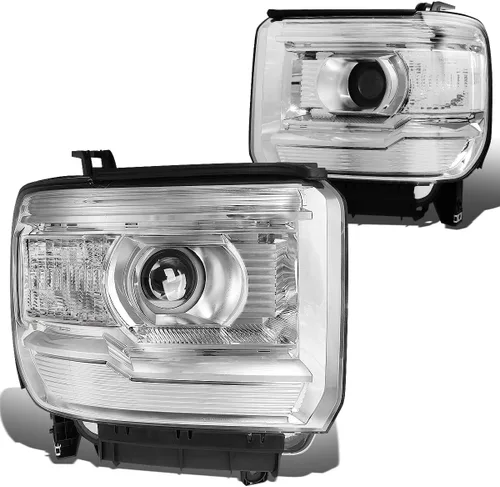 Vista 6 de DNA Motoring HL-OH-GMCS14-BK-AM Conjunto de faros delanteros con proyector lateral ámbar, carcasa negra [Para GMC Sierra 14-17]