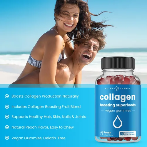 Vista 3 de NutraChamps Gomitas estimulantes de colágeno, gomitas de colágeno para producción de colágeno natural, suplementos de pectina vegana masticables