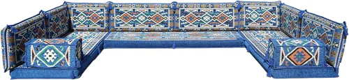 Vista 128 de arabicsofa Sofá en forma de U de estilo árabe para el suelo – Juego de Majlis hecho a mano – Sofá de estilo bohemio