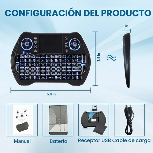 Vista 7 de EASYTONE Mini teclado inalámbrico retroiluminado con panel táctil y mouse combinado con batería recargable de iones de litio teclas multimedia
