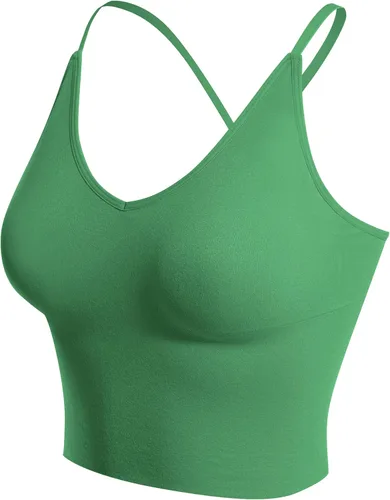 Vista 2 de Design by Olivia Sujetador deportivo para mujer, casual, sin costuras, acolchado, para entrenamiento, camiseta sin mangas, recortada, para yoga