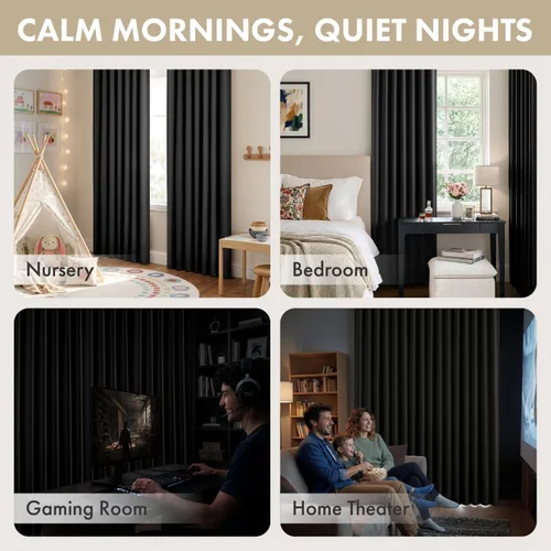 Vista 5 de ANRODUO Juego de 2 cortinas con bloqueo de luz del 99%, cortinas de 84 pulgadas de largo, cortinas negras para dormitorio, cortinas con aislamiento