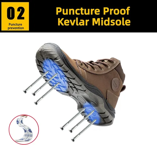 Vista 3 de NBUUNBU Botas de trabajo con punta de acero para hombres, zapatos de trabajo de seguridad, antideslizantes, resistentes a la abrasión
