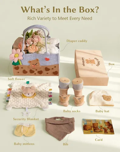 Vista 2 de Cesta de Regalo para Baby Shower - Juego de Regalo para Bebé con Organizador de Pañales, Regalos para Nueva Mamá, Regalos de Revelación de Género
