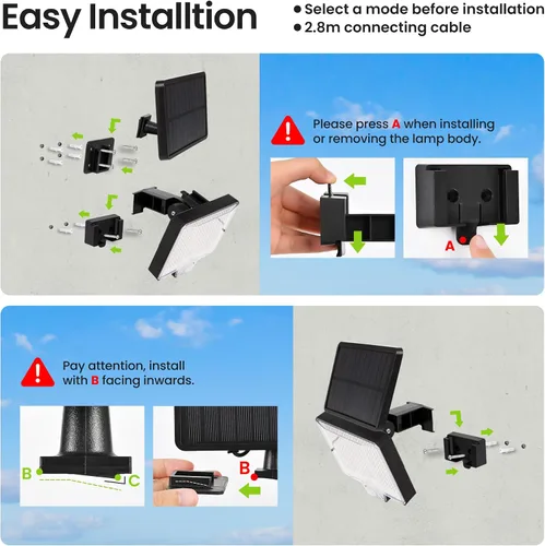Vista 9 de Luces solares de inundación al aire libre, luces de sensor de movimiento LED 294 para exteriores, luz solar impermeable IP67 para exteriores, luces