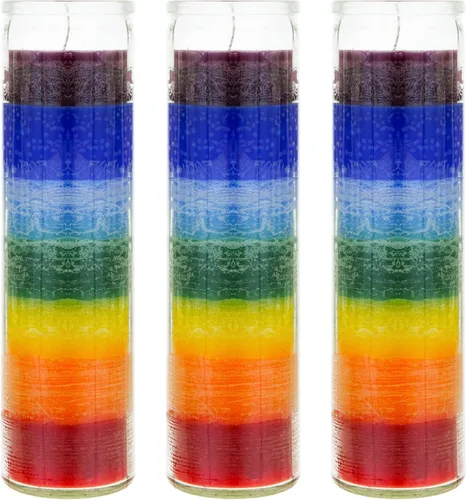 Vista 4 de Mega Candles 1 vela de oración devocional de cristal de chakra multicolor sin perfume, vertida a mano, vela de cera de alta calidad de 2 x 8