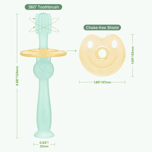 Vista 7 de haakaa Cepillo de dientes para bebé de 360° con base de succión - Limpieza suave para entrenamiento de autocepillado de niños pequeños, silicona