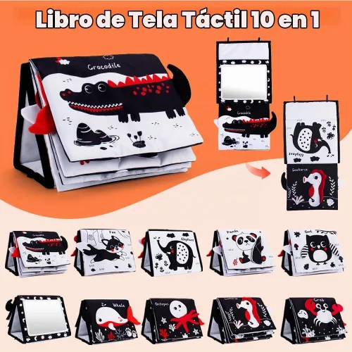 Vista 2 de Espejo de tiempo de barriga con libro para recién nacido, negro y blanco