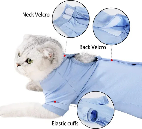 Vista 3 de LIANZIMAU Traje profesional de recuperación quirúrgica para gatos, para macho, hembra, perro, heridas abdominales, cono alternativo, collar