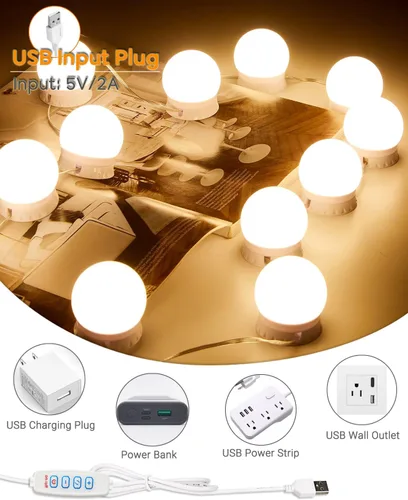 Vista 4 de Luces LED de tocador, temperatura de color ajustable y brillo, 14 bombillas regulables para iluminación de espejo de vestidor