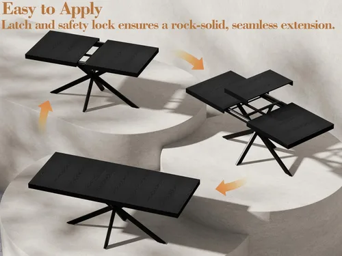 Vista 3 de Mesa de comedor extensible para mesa de cocina de 4, 6, 8,55 a 70 pulgadas, color negro