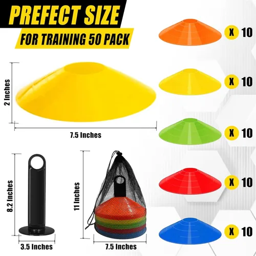 Vista 2 de Paquete de 25/50 conos de disco para deportes, conos de entrenamiento de agilidad para fútbol, fútbol, baloncesto, entrenamiento, equipo de práctica