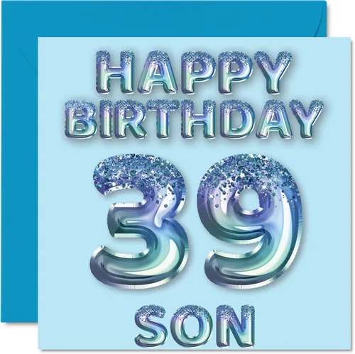 Vista 216 de Stuff4 Tarjeta de primer cumpleaños para niños, globo de fiesta con purpurina azul, tarjetas de feliz cumpleaños para niño de 1 año, nieto, hijo, 57