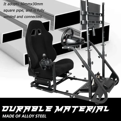 Vista 6 de Anman G25 Pro TV VR Sim Racing Simulator Cockpit Black Seat with Visualizer Monitor Stand Fit for LogitechThrustmasterFanatec G25 G27 G29 G920 G923