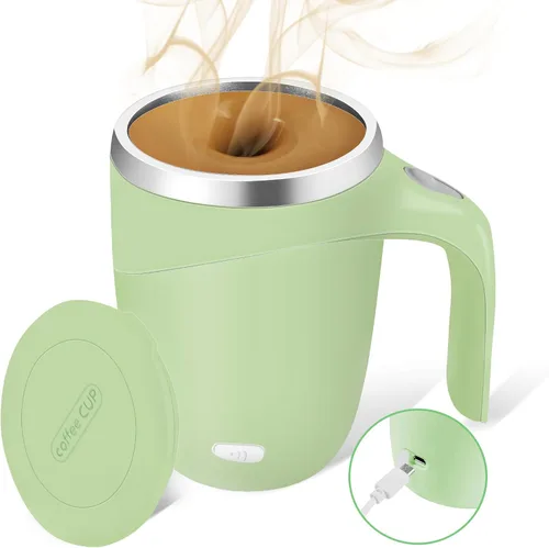 Vista 9 de Taza de café con agitación magnética automática, taza giratoria para mezcla en casa, oficina y viaje, divertida taza eléctrica de acero inoxidable