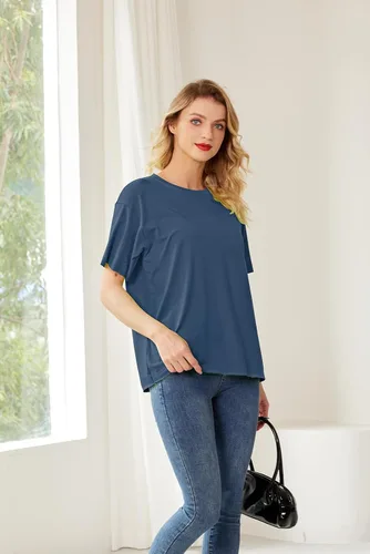 Vista 3 de Camisetas de gran tamaño para mujer, ajuste holgado, cuello redondo, manga corta, camisetas de verano
