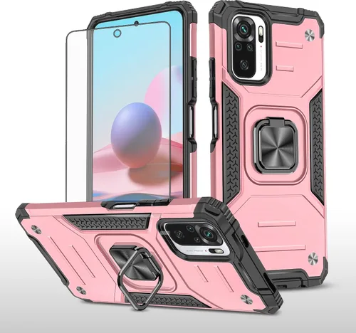 Vista 8 de Asuwish Funda de teléfono para Xiaomi Redmi Note 10/10S 4G con protector de pantalla de vidrio templado y soporte de anillo delgado híbrido Negro