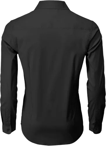 Vista 4 de H2H Camisas de vestir ajustadas para hombre, elásticas, de manga larga, básicas, formales, lisas, informales, para negocios, camisas con botones