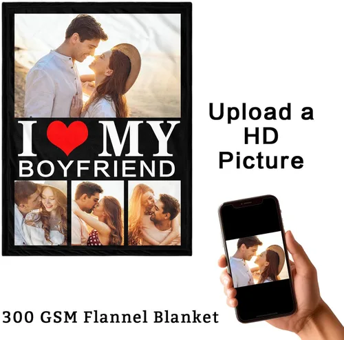 Vista 3 de Manta personalizada con fotos, regalos personalizados para el día de San Valentín para él y ella, mantas personalizadas de franela suave
