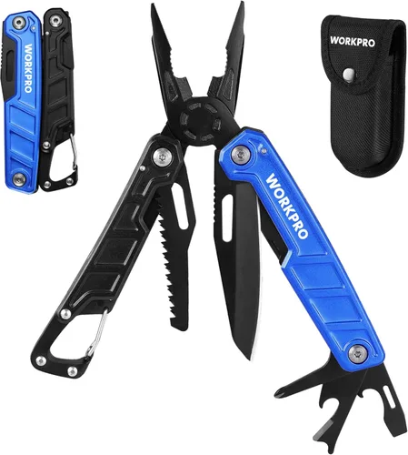 Vista 10 de WORKPRO Multiherramienta de 11 en 1 con alicates, clip de bolsillo y funda - Cuchillo multiuso EDC con cierre de seguridad - Cuchillo de bolsillo