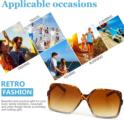 Vista 7 de 2 pares de gafas de sol cuadradas de gran tamaño, grandes y anchas, retro, para mujer