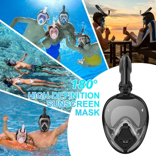 Vista 7 de Devilfish Full Face Snorkel Mask Adults, Dry Top System Snorkeling Set with Foldable Sunglasses, 180 Degree Panoramic View Snorkel Gear, Scuba