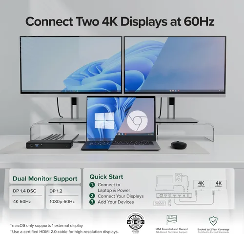 Vista 3 de Estación de acoplamiento USB-C Plugable Dual 4K 60Hz HDMI, carga de 65W, Gigabit Ethernet, 1x USB-C 5Gbps, 3X USB-A, Audio, Windows/ChromeOS