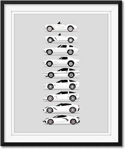 Vista 14 de Idea Network Póster hecho a mano compatible con Chevy Corvette Generations (perfil lateral) impresión de Chevrolet (C1 C2 C3 C4 C5 C6 C7 C8) – Rojo