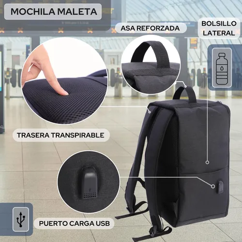 Vista 4 de Coronel Tapiocca Mochila unisex Viaje Cabina Avion Avion Cabina Mochila de viaje, Negro/Blanco