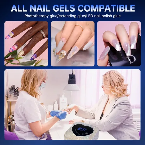 Vista 7 de Lámpara de Uñas LED UV de 72W Recargable Inalámbrica Brillante Secadora de Uñas Luz de Esmalte en Gel con 5 Configuraciones de Temporizador Lámpara
