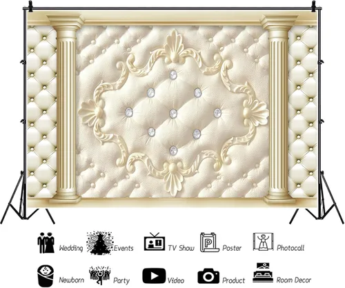 Vista 6 de Baocicco Fondo de fotografía de pared de lujo de 5 x 3 pies con textura de pilares dorados, textura clásica europea, pared interior, habitación