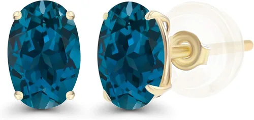 Vista 14 de Aretes de plata de ley 925 maciza chapados en oro de 0.276 x 0.197 in ovalados con piedra natal genuina para mujer, aretes de tuerca con piedras
