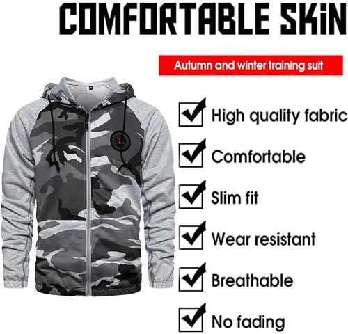 Vista 2 de Conjunto deportivo de 2 piezas con capucha para hombre, casual, cómodo, camuflaje, para hombre