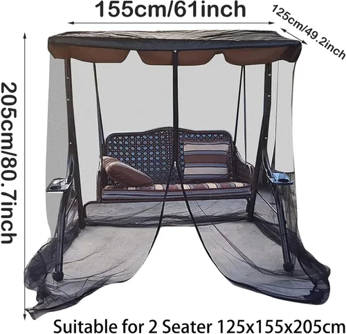 Vista 2 de Mosquitera para columpio con techo impermeable, cubierta rectangular de malla para toldo para patio al aire libre, porche, 2/3 plazas, protección