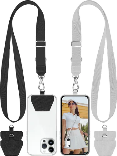 Vista 19 de SHANSHUI Cordón para teléfono, correa para el cuello y correa para la muñeca, soporte universal para funda de teléfono, anclaje para todos los Negro