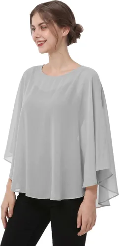 Vista 6 de Capas de gasa para mujer, chales y envolturas para poncho Negro