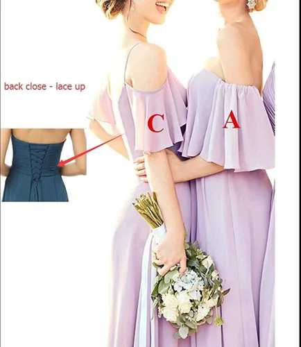 Vista 3 de Fanciest Vestido largo de gasa con hombros descubiertos para dama de honor para mujer