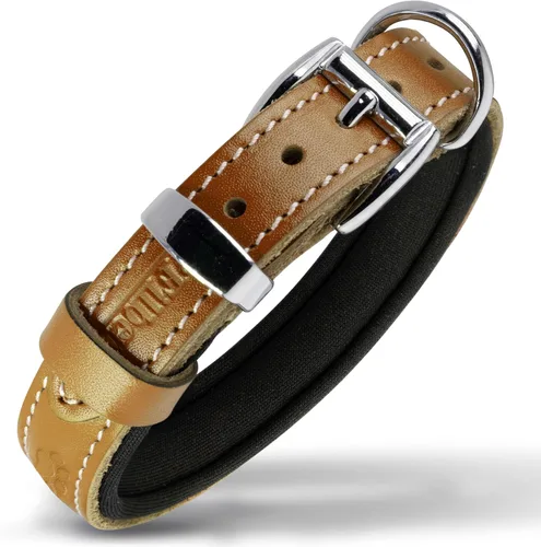 Vista 31 de Filbert Collar de cuero para perro, collar de cuero genuino para perros pequeños, estampado de patas en relieve con hebilla, grano completo curtido