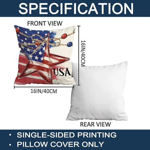 Vista 2 de FUTBU Juego de 2 fundas de almohada de 16 x 16 pulgadas, diseño patriótico de estrellas y bandera estadounidense, rojo, blanco, azul, Día de la 4