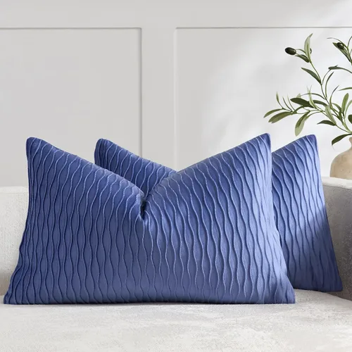 Vista 36 de DEZENE Fundas de almohada para sofá color marfil blanco: pack de 2 fundas de almohada cuadradas de terciopelo a rayas originales de 16x16 pulgadas