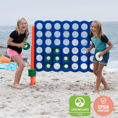 Vista 8 de ECR4Kids Juego gigante Jumbo de 4 a puntuación con 42 anillos y deslizadores de reinicio, juegos para niños, azul/naranja