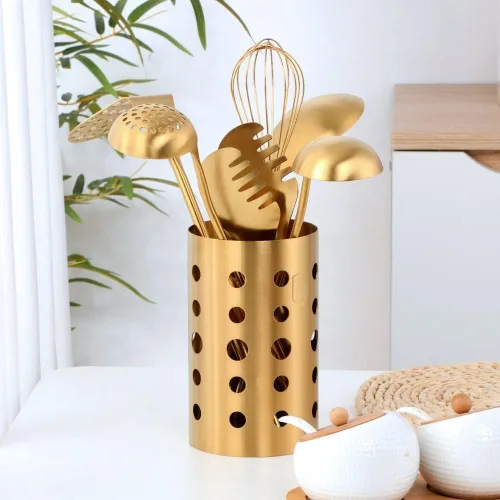 Vista 5 de Juego de utensilios de cocina, tubo de palillos, utensilios de cocina para sopa, cucharón, colador, agitador de huevos, clip de alimentos