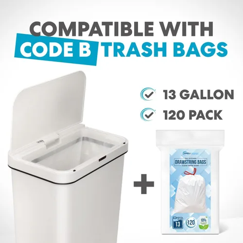 Vista 2 de SIMPLI-MAGIC Cubo de basura con sensor de movimiento sin contacto de 13 galones (50L) – Cubo de basura automático sin manos para cocina, hogar