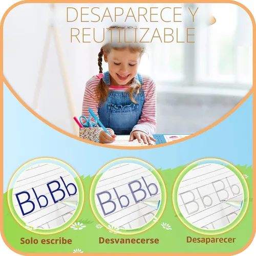 Vista 6 de Cuaderno de práctica mágica, libro de práctica de escritura reutilizable, para niños en edad preescolar de 3 a 8 años, caligrafía 9.44 x 6.29