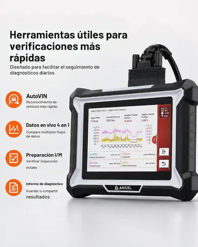 Vista 6 de ANCEL DS100 OBD2 Escáner - ABS, SRS, lector de código de motor de transmisión y verificación con 7 restablecimientos, sangrado ABS