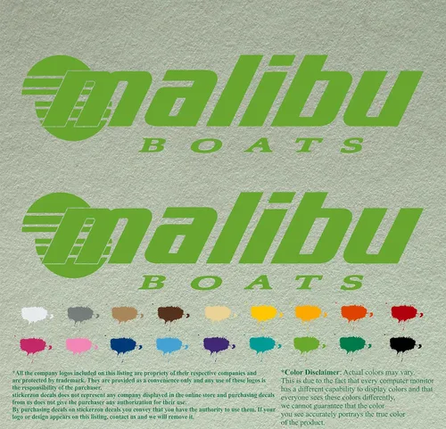 Vista 14 de Malibu Boat - Juego de 2 calcomanías de vinilo de repuesto compatibles con botes de restauración (12 pulgadas, negro 070)
