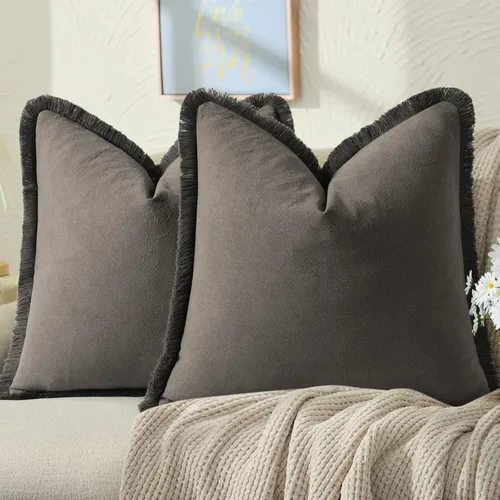Vista 22 de ZWJD Juego de 2 fundas de almohada de 16 x 16 pulgadas, color beige, con flecos, de algodón, decorativas, cuadradas, para sofá, cama, sala de estar