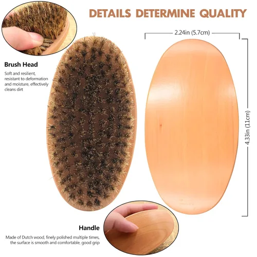 Vista 3 de Cepillo de Cerdas de Jabalí para Cabello y Barba para Hombres - Cepillo Pequeño y Suave para Barba, Cepillo de Bigote de Madera de Bolsillo