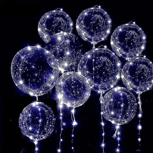 Vista 5 de 10 PAQUETES de Globos LED Bobo, Globos Transparentes con Luz LED, Globos de Burbujas Brillantes Estilo Helio con Luces de Cuerda para Decoraciones